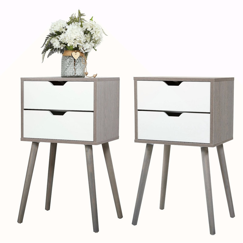 Ensemble de 2 tables de chevet avec rangement à deux tiroirs pour canapé de salon - gris