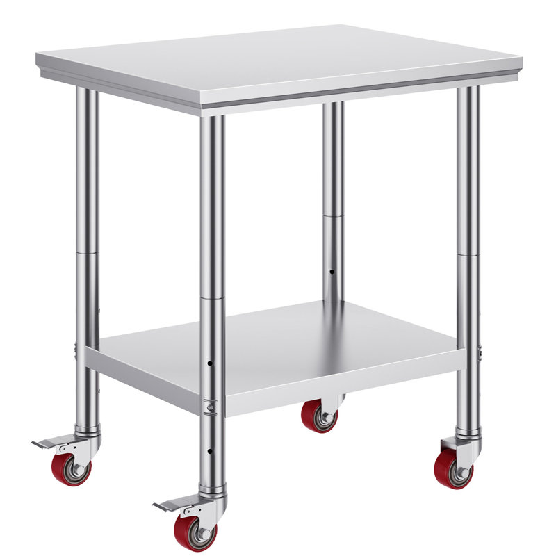 Table de travail en acier inoxydable 24 x 30 avec Sus201 de haute qualité, tablettes réglables à 3 niveaux, convenant pour couper, pétrir, couper dans les cuisines commerciales et les tables de service