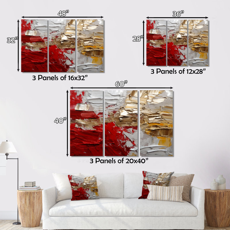 «Cardinal Sin Retro Delight Abstract Red & Gold», ensemble de reproductions d'art mural abstraites