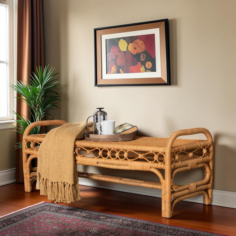 Banc vénitien d'appoint en rotin tissé avec tablier décoratif en osier