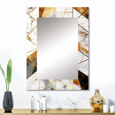 Exploration de la symétrie abstraite dorée V - miroir décoratif géométrique, miroir mural moderne, impression d'art en métal