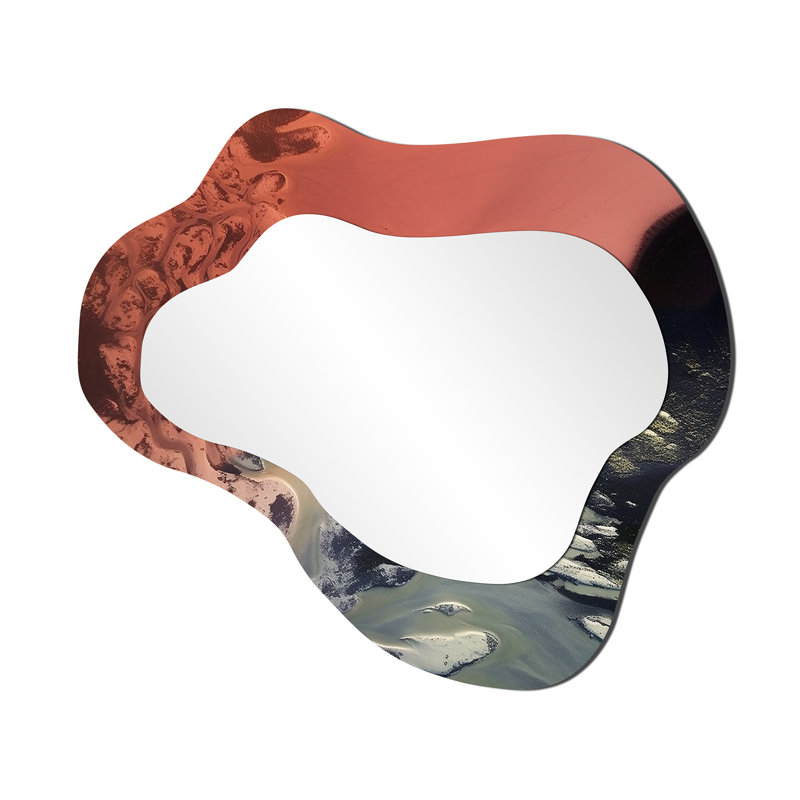 Sandy Beach rétro collage rose et gris - formes asymétriques côtières - grand miroir mural nautique, 25 po x 28 po