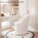 Upholstered Vanity Stool, Swivel Accent Stool with Wingback, Boucle Fabric Make-up Chair