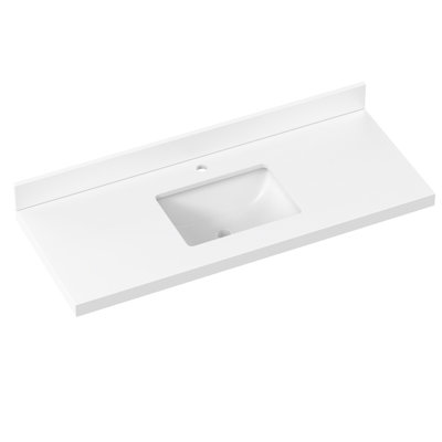 48" Modern White Quartz Stone Rectangular Bathroom Vanity Top With Sink