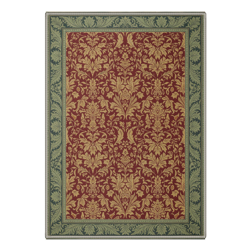 Foliage Floral Machine Washable Green / Red / Yellow Indoor Area Rug with Non-Slip Backing, Round 5'