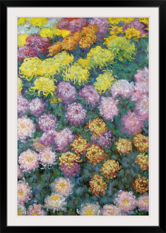 «Massif De Chrysanthèmes, 1897» par Claude Monet, reproduction d'art, H 32 po x l 24 po x P 1 po, Cadre noir