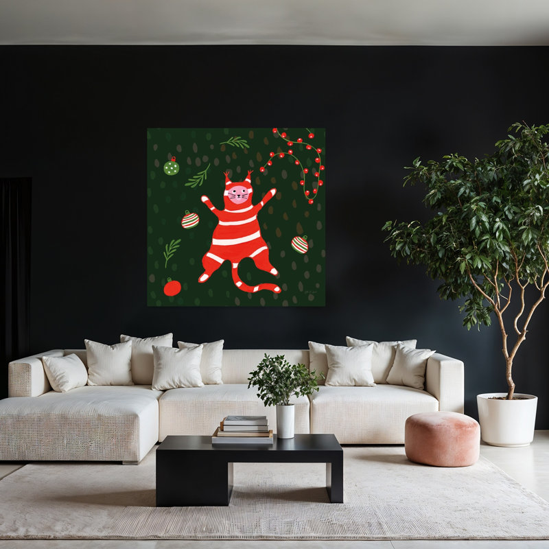 Art contemporain noir avec des animaux, H 48 po x l 48 po