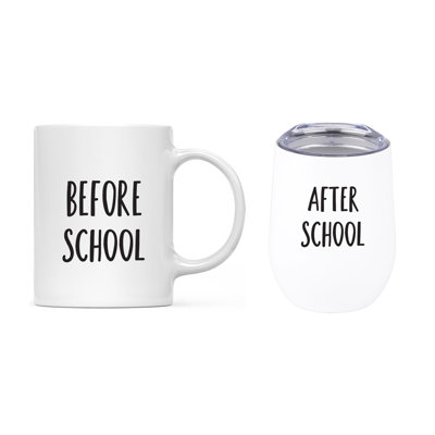 Tasse à café et gobelet à vin Funny Teacher Appr appréciation - Avant l'école, après l'école, paquet de 2