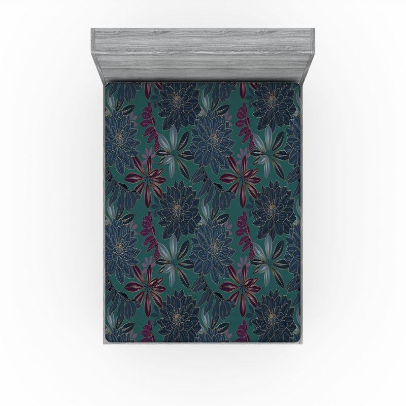Drap-housse Ambesonne, Drap-housse très grand californien, Bleu sarcelle, prune, lavande foncé / floral