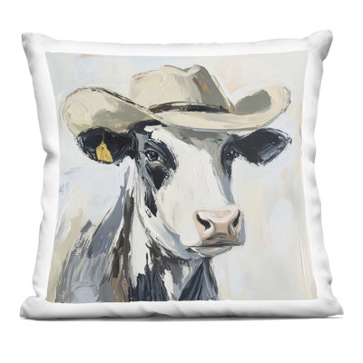 Coussin décoratif Cowboy Carl Cow, imprimé par Tina LeCour, 18 x 7 x 18