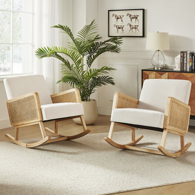 Annehild Rocking Upholstery Accent Chair with Rattan Arms (Set Of 2)