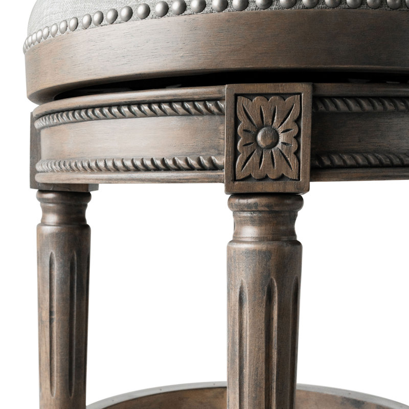 Gray Upholstered Backless Swivel Counter Stool with Wood Frame
