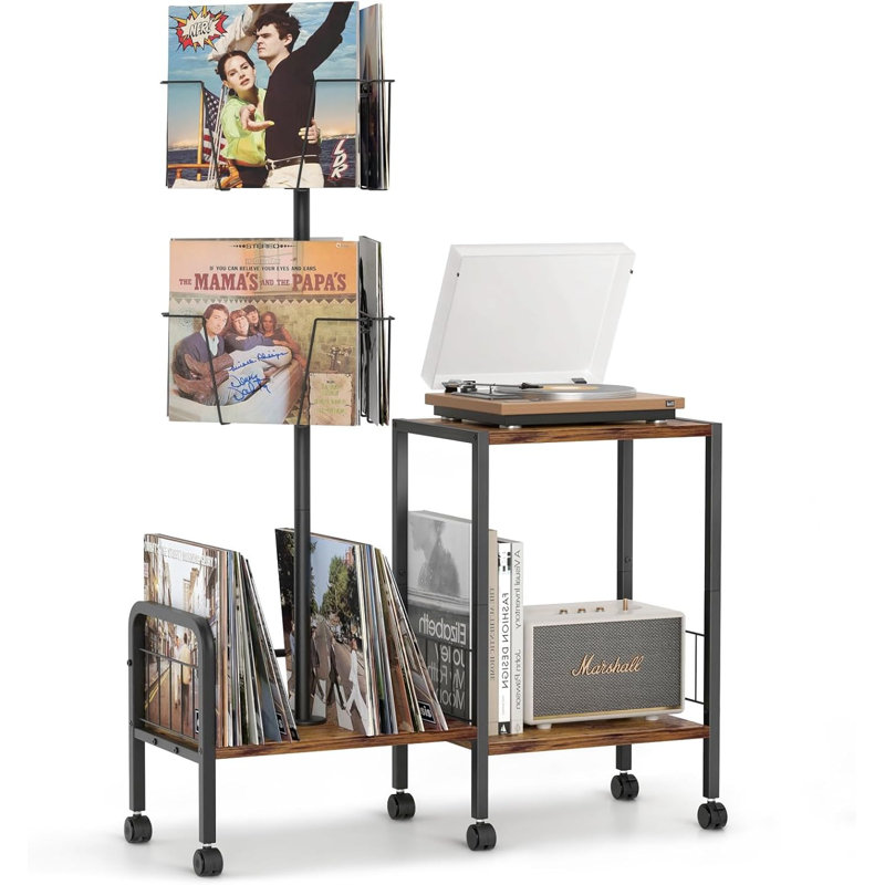 Vinyl Record Player Stand With 360° Rotating Storage, Turntable Table For Living Room, Holds Up To 200 Albums, Durable Multi-Functional Display And Organizer