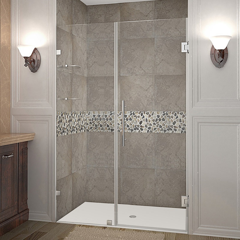 Porte de douche à charnière complètement sans cadre 44 po x 72 po Nautis GS, Acier inoxydable, Transparent