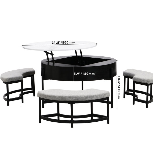 Latitude Run® Round Coffee Table With Lift - Top Function, Storage ...