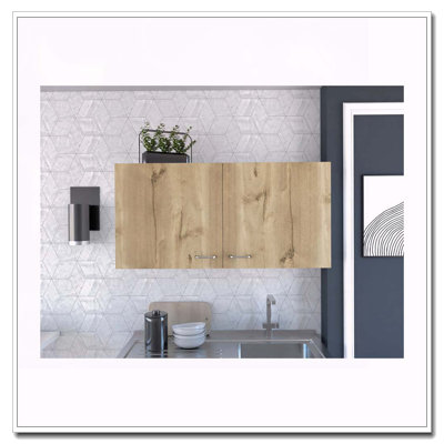 White And Light Oak Rectangle 2-Door Wall Cabinet
