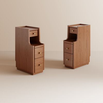 Two 20-inch solid wood nightstands with beveled tabletop design, equipped with cable holes, suitable for small bedrooms