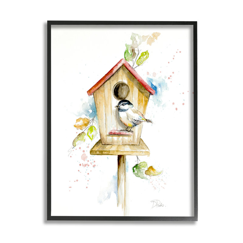 Printemps, jardin, maison d'oiseaux, arrière-cour, illustration de Robin Pinto, H 11 po x l 14 po