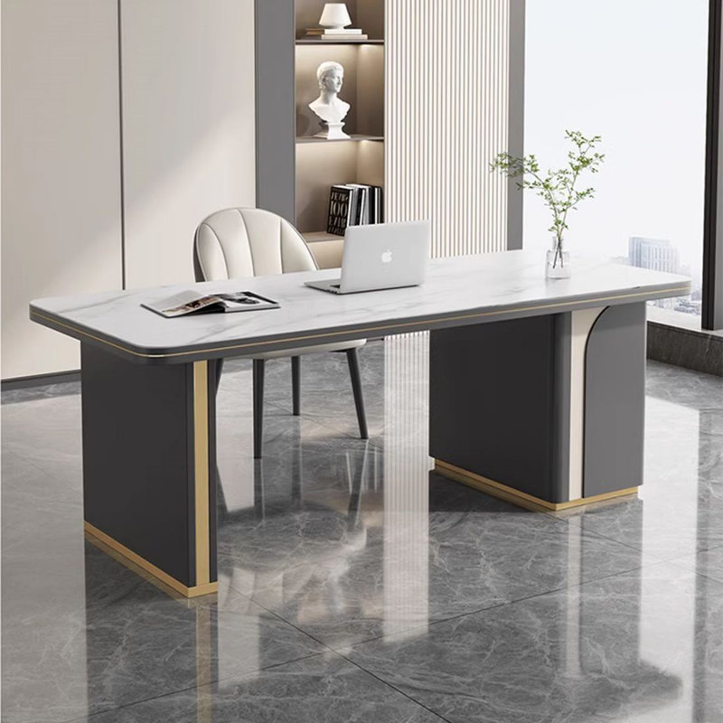 White Rectangle Stone Desks, Left Hand Return