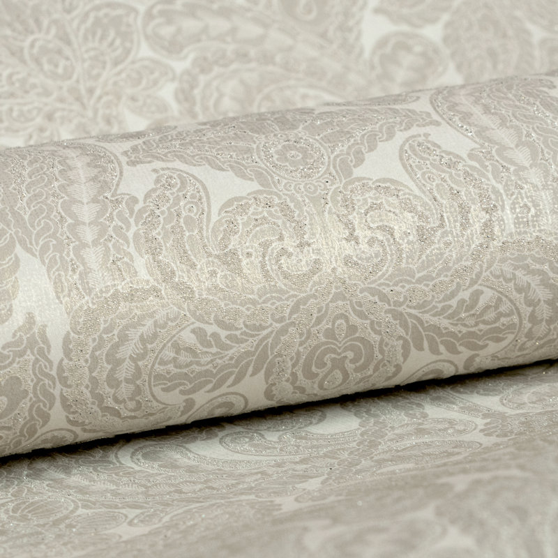 Adonea Aphrodite Glass Beads 3D Embossed 33' L x 21" W Wallpaper Roll, Cream Gold