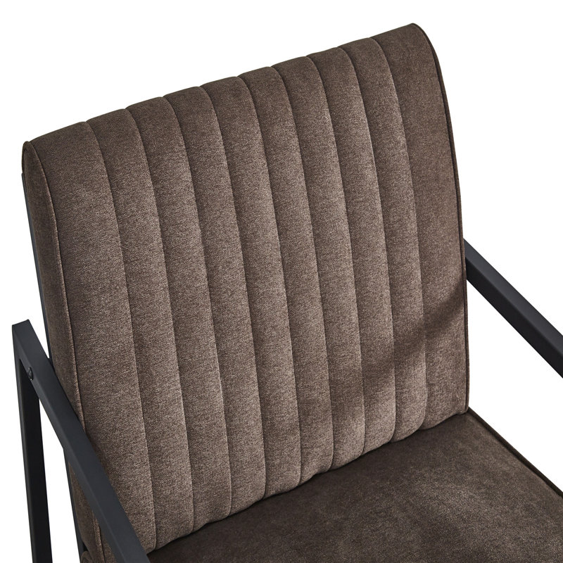 Everdeen Tufted Polyester Armchair, Living room chair, Bedroom chair with  metal frame, Brown Fabric, Black