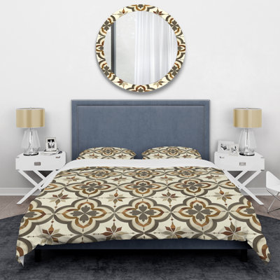 Ensemble de housse de couette moderne brun et beige à motif quadrilobe III