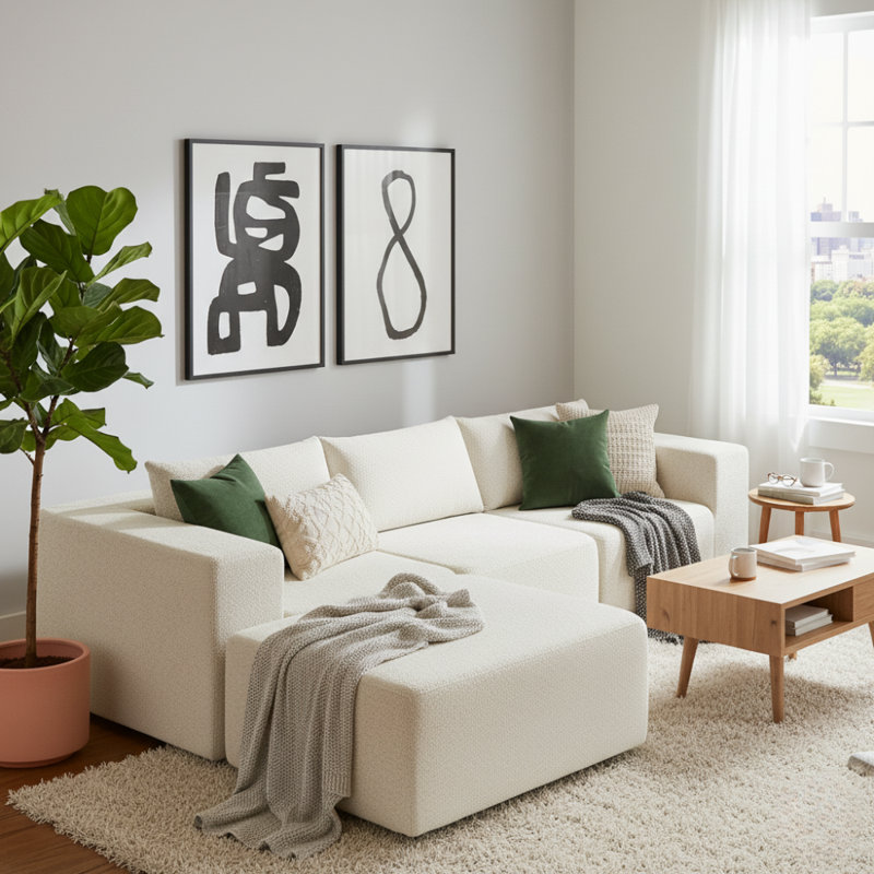 Veridian Boneless Modern Modular Compression Sectional Sofa,  Beige Corduroy