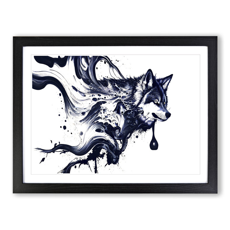 XH1022-6567X Paint Drip Wolf Abstract - Single Picture Frame Print, 34cm H x 46cm W x 2cm D, Black