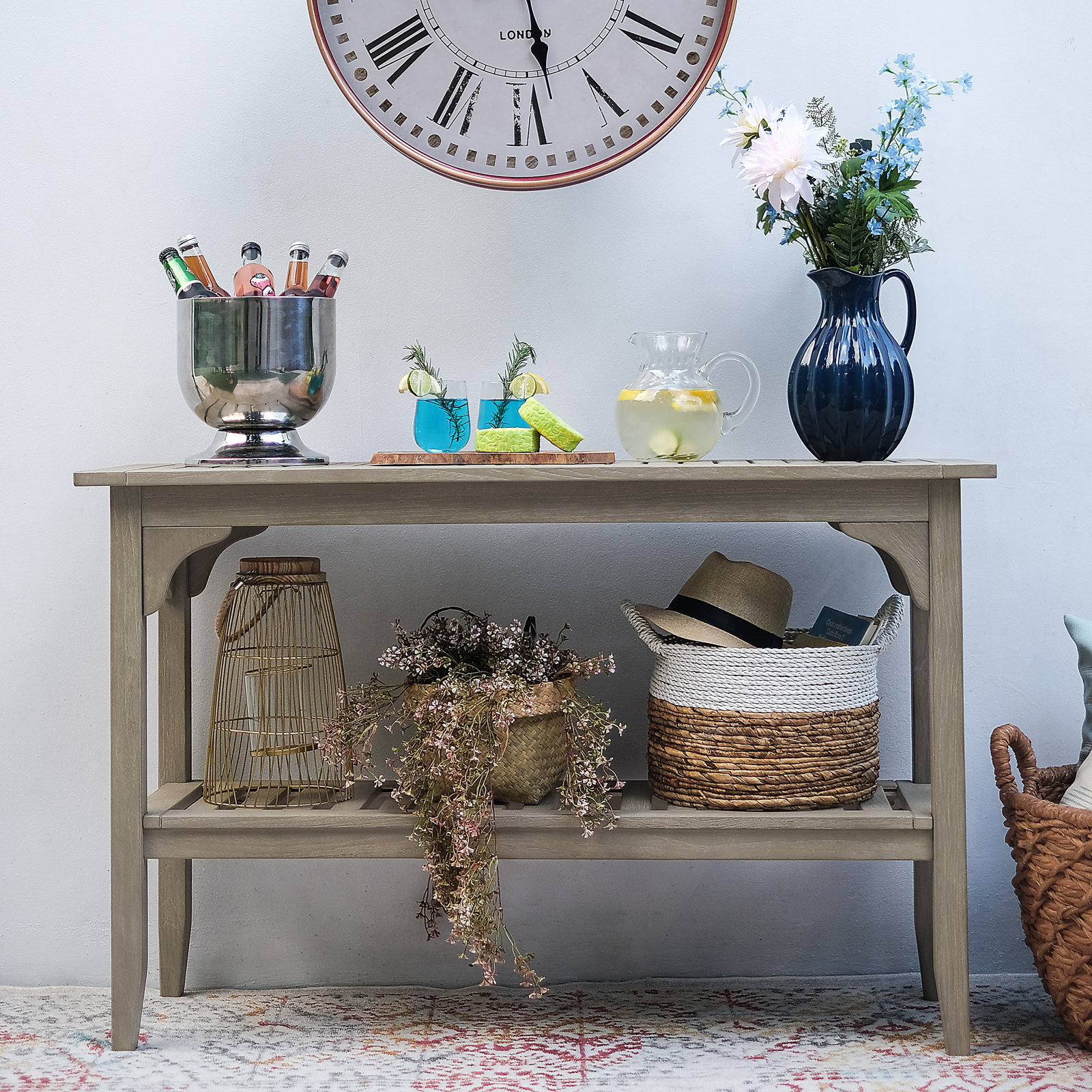 Summerton Teak Buffet and Console Table, Weathered Gray