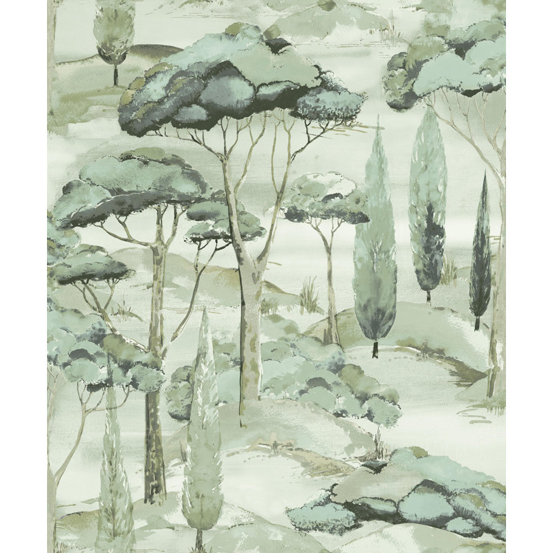 Papier peint arbre tropical bleu aquarelle, Vert
