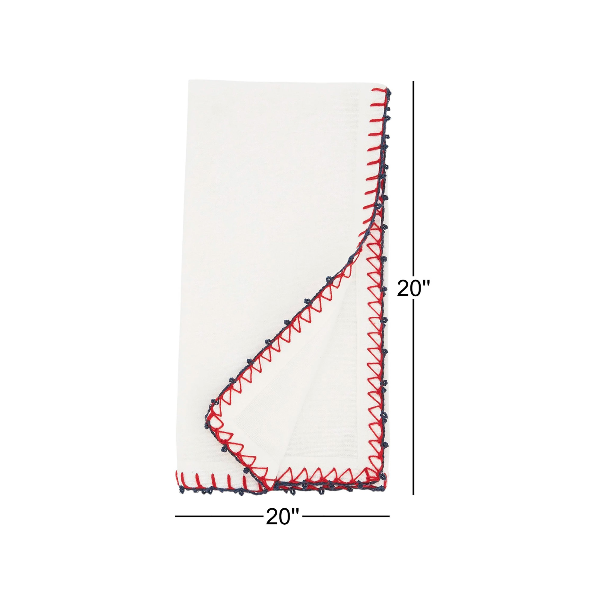 Whipstitch Pom Pom Napkin, Americana Trimmed Table Linen for Memorial Day, Fourth of July