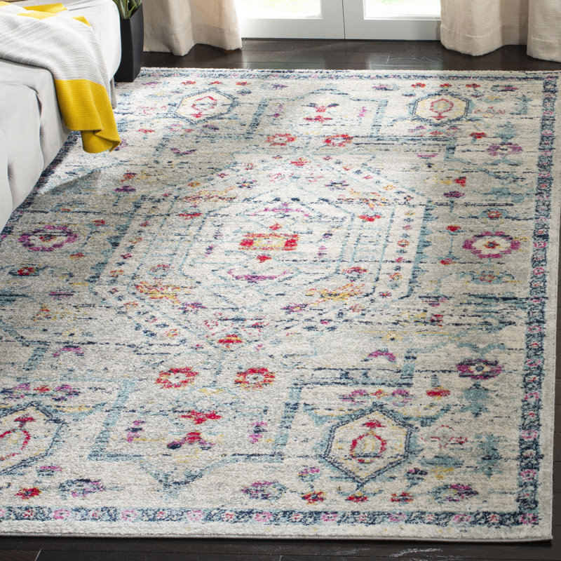 Christa Oriental Light Gray/Fuchsia Area Rug, Rectangle 5'3" x 7'6"