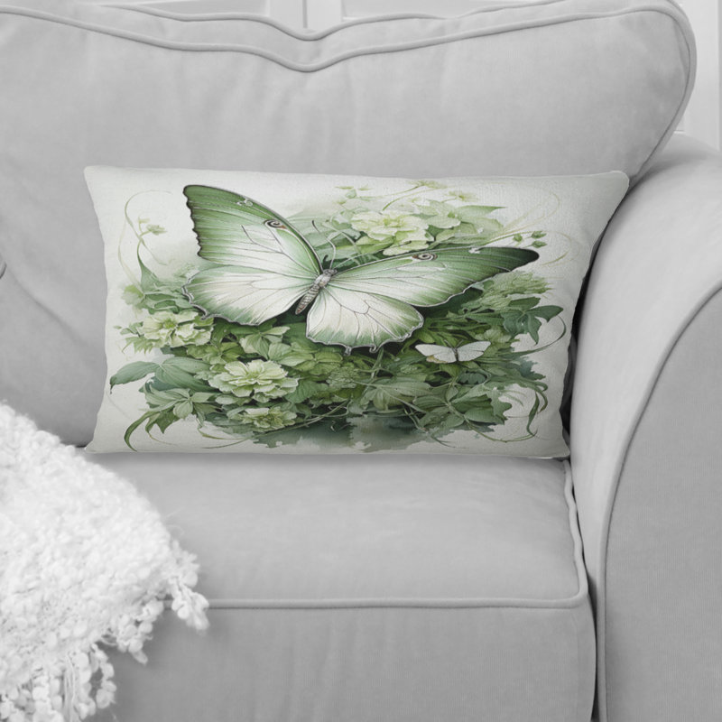 Coussin Green Butterfly Whirling Beauty - imprimé papillon