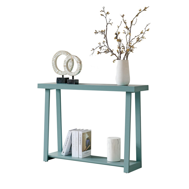 36 Inch Modern Wood Narrow Console Table with 2-Tier Storage Shelf for Entryway or Living Room, Slim Sofa Table for Hallway or Behind Couch - Teal