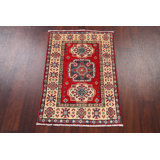 Tapis décoratif en laine de conception unique noué à la main rouge/beige 2 pi x 2 pi 10 po Anneriet