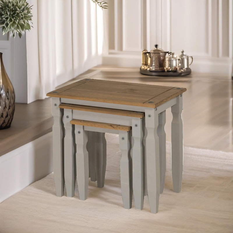 Akshaya 3pcs Solid Wooden Nest of Tables End Side Table Living Room, Grey