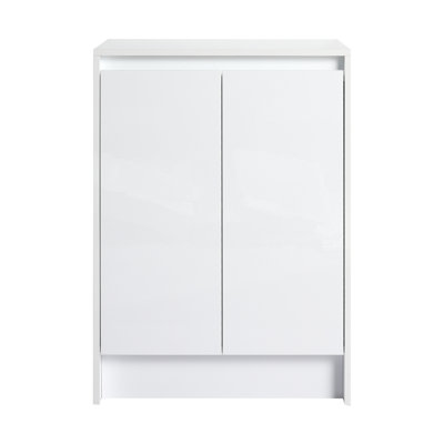 24" Glossy White Freestanding Storage For Bathroom Featuring 2 Soft - Close Doors, Modern Minimalist Look, Ideal Bedroom And Bathroom, Kd Packed Plywood Storage, Design Bedroom, Study,