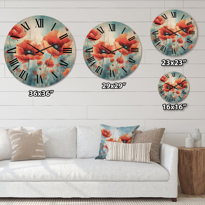 Horloge murale Coral Vibrant Poppies I - Poppies, Très grand