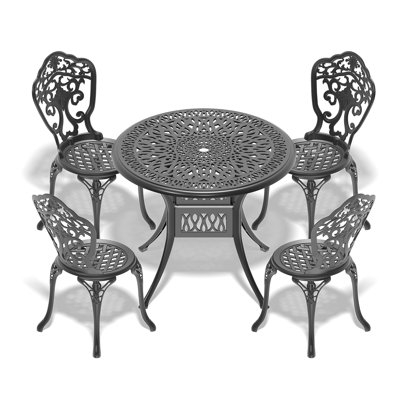 Ensemble de 5 pièces de mobilier de salle à manger en fonte d'aluminium toutes saisons avec cadre noir
