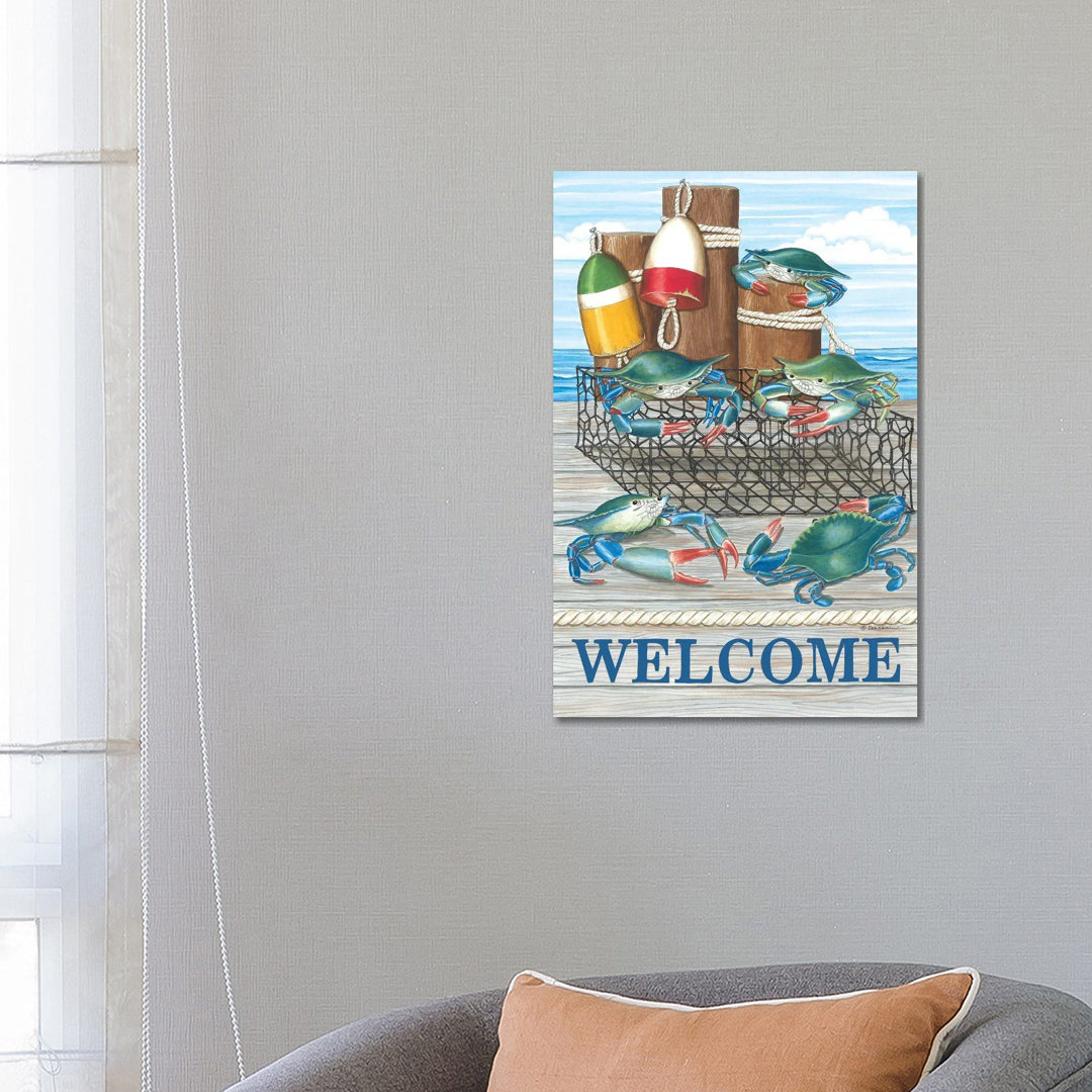 Crab Welcome von Deb Strain - Galerie-verpackte Leinwand Giclée auf Leinwand