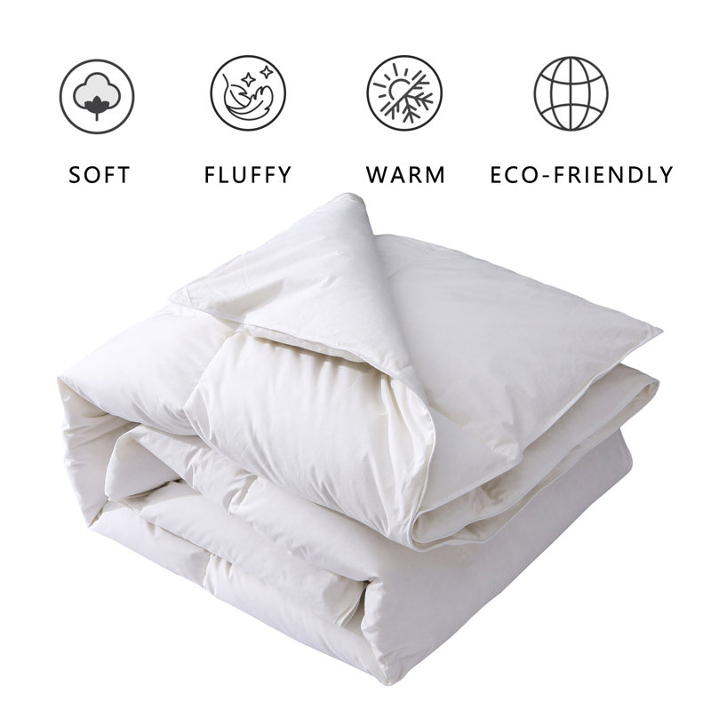  All Season High Fill Power Feather Down Comforter, Organic Cotton Cover With Corner Tabs Duvet Insert, Queen Down Comforter