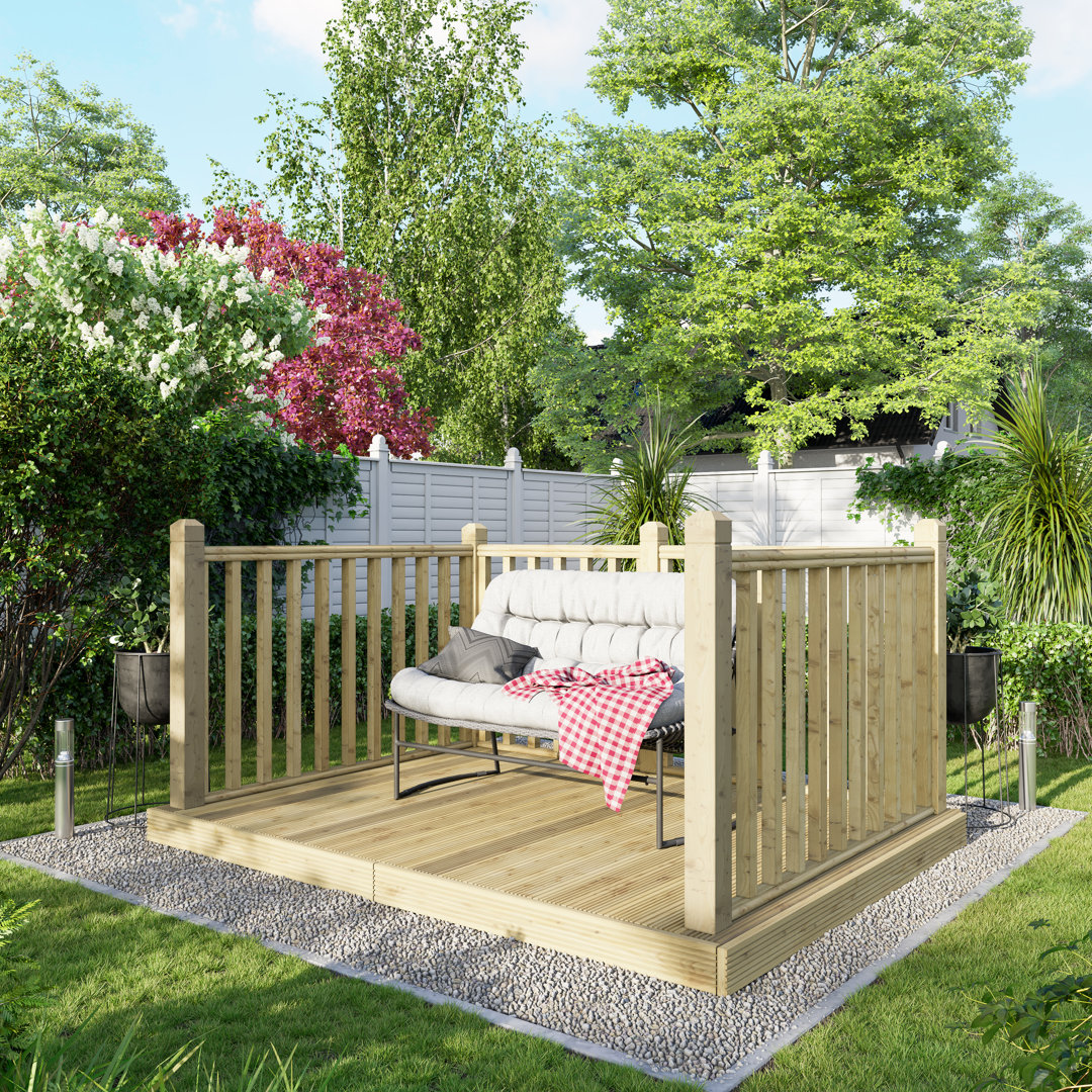 Powersheds 6 x 8ft Timber Pressure Treated Decking Kit - Handrails on Three Sides