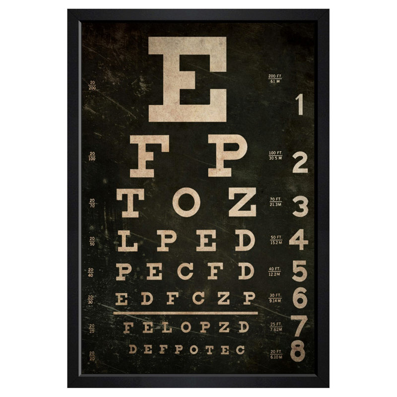 « eye test », art textuel encadré, H 56 po x l 38 po x P 0,5 po