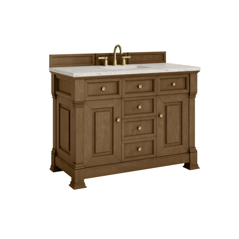 Brookfield 48'' Single Bathroom Vanity with Top, Widespread, Victorian Silver, Honey Oak