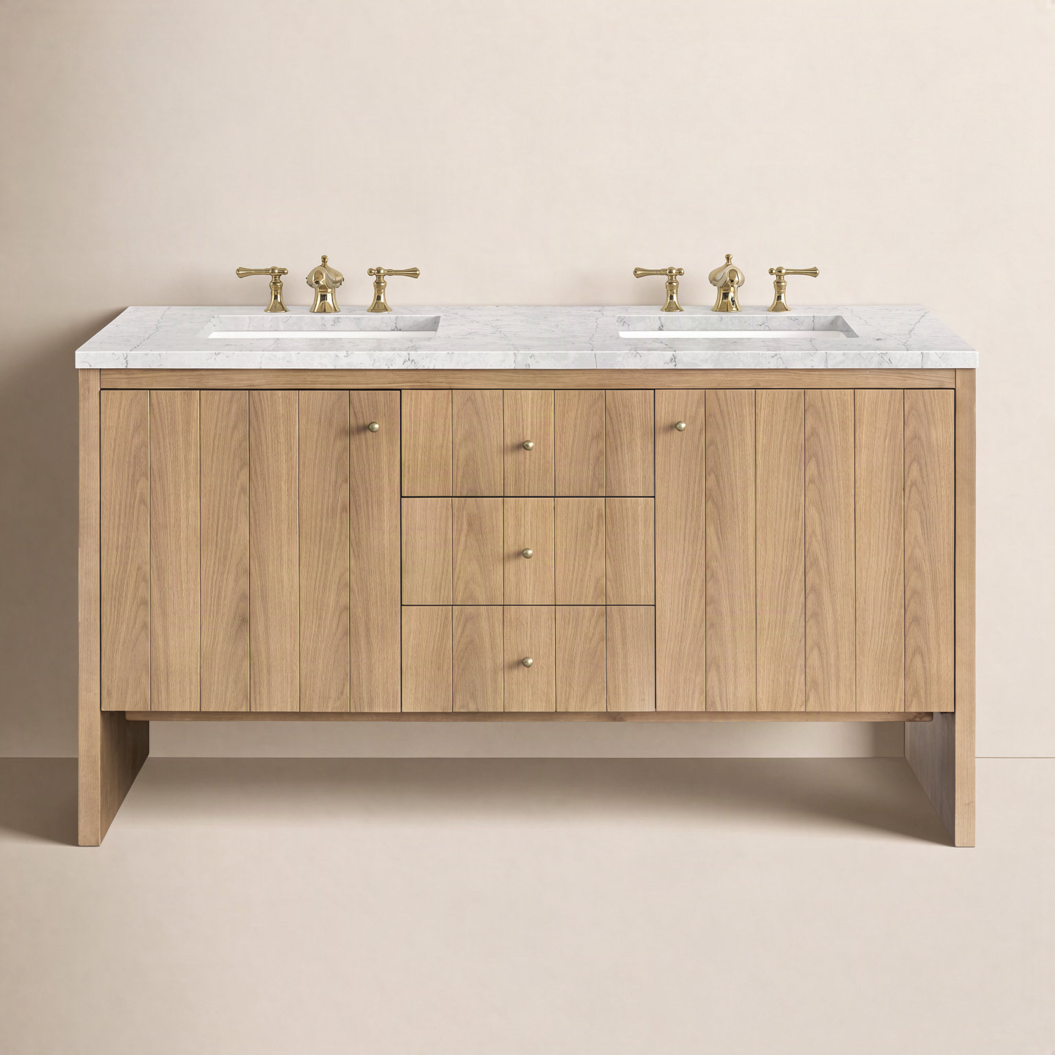 Hudson 60" Double Bathroom Vanity, Light Natural Oak, Eternal Jasmine Pearl