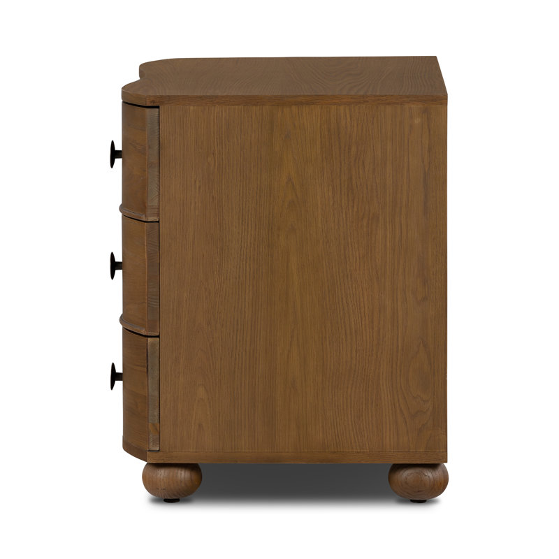 Tiago 3 - Drawer Solid Wood Nightstand, Toasted Oak