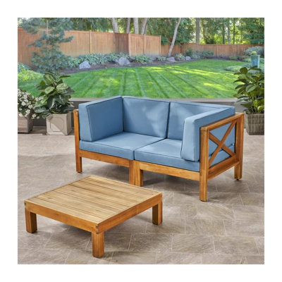 Causeuse d'extérieur à 2 places avec table basse et coussins bleus Brava