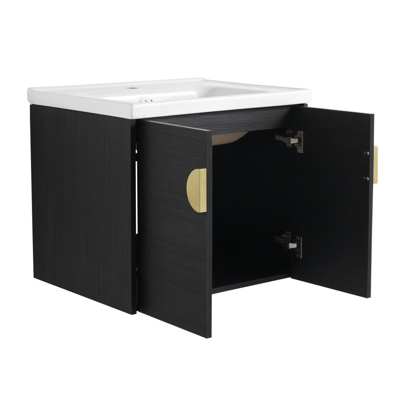 Bathroom Vanity With Soft Close Doors, 24 Inch, Wall Mounted, Black Chestnut Color Mounted Inch - Finish, Sink, Spacious Storage Cabinets
