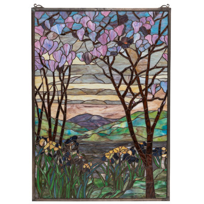 Victorian Tiffany Magnolia and Iris Stained Glass Window