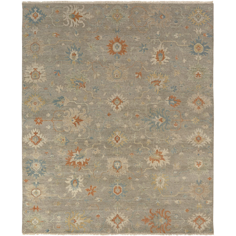 Wool Oriental Area Rug in Gray, Rectangle 9' x 12'
